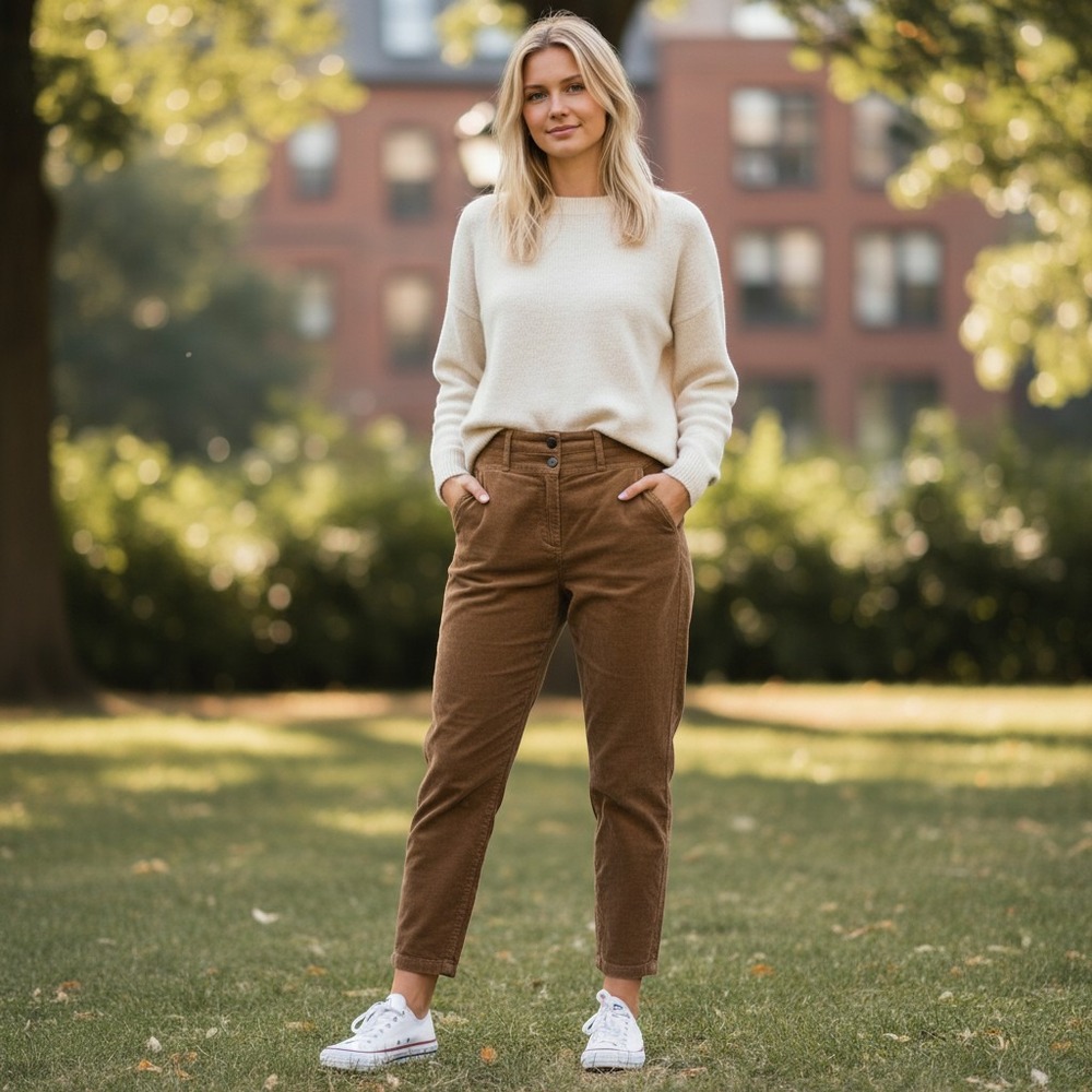 Poetry Corduroy Trousers Women 6 Brown High Rise Tapered Cotton Pants 2336